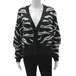 LNA Womens Animal Print V-Neck Long Sleeve Cardigan Black Size XS